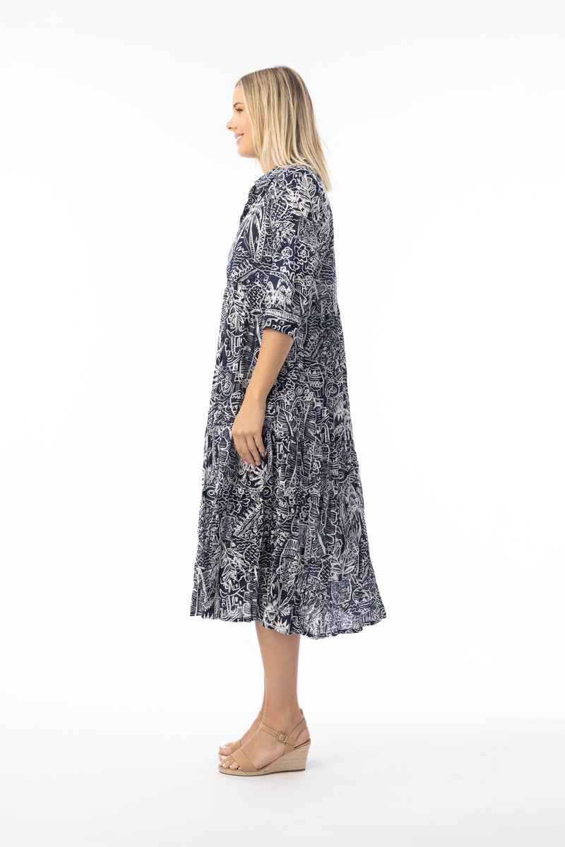 Load image into Gallery viewer, Orientique Womens Aksharay Navy Dress Collar Midi
