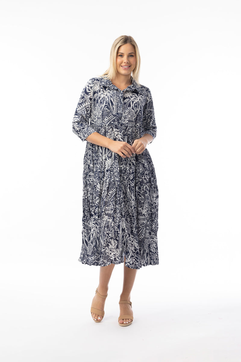 Load image into Gallery viewer, Orientique Womens Aksharay Navy Dress Collar Midi
