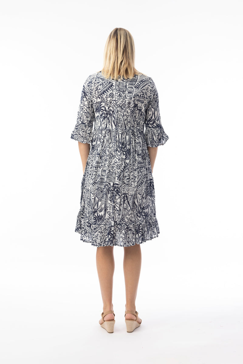 Load image into Gallery viewer, Orientique Womens Aksharay Navy Dress Pinch Pleat Frill Sleeve
