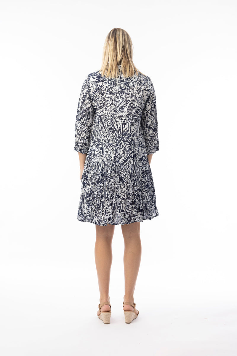 Load image into Gallery viewer, Orientique Womens Aksharay Navy Dress Collar Puff Sleeve
