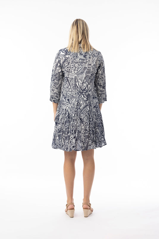 Orientique Womens Aksharay Navy Dress Collar Puff Sleeve