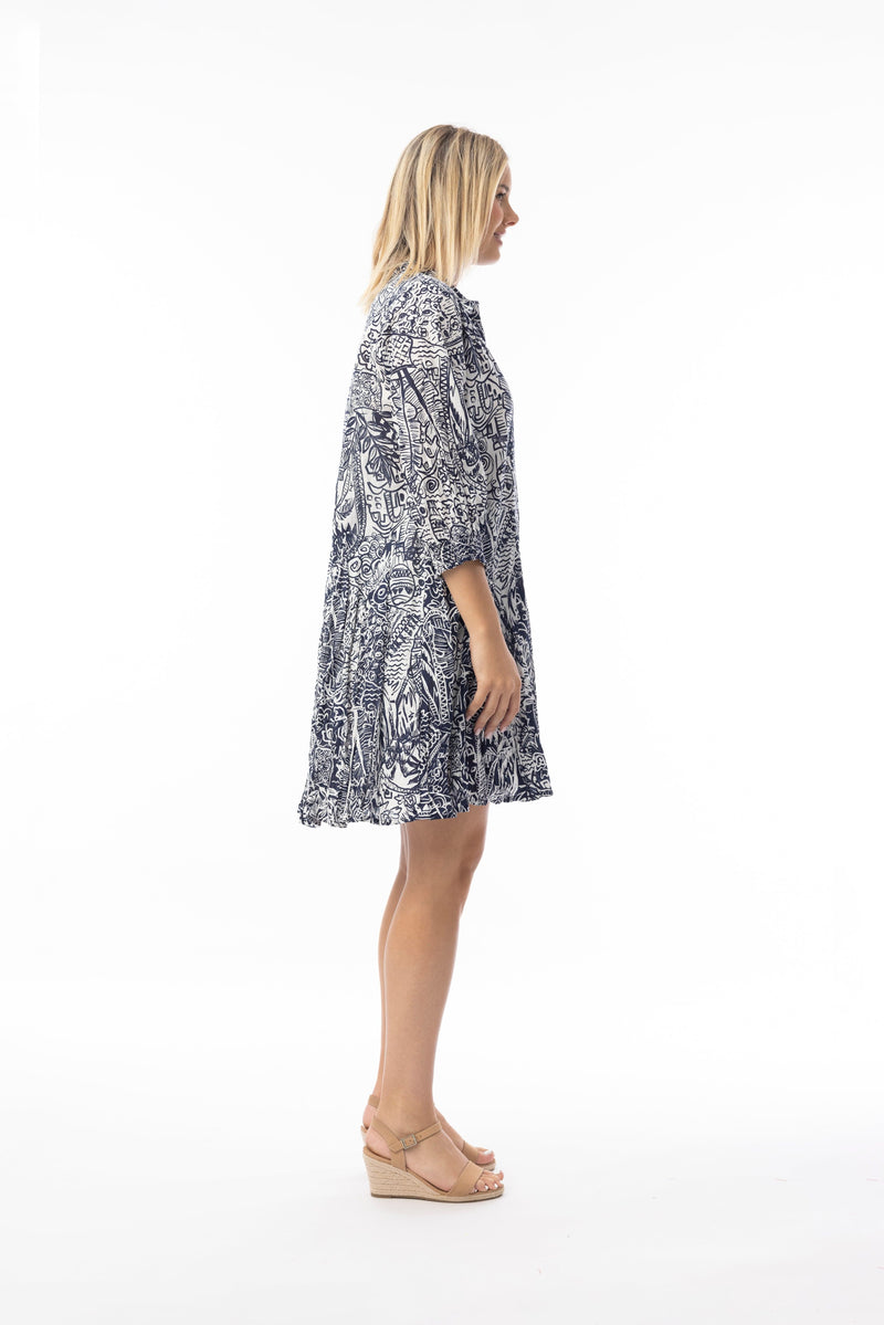 Load image into Gallery viewer, Orientique Womens Aksharay Navy Dress Collar Puff Sleeve
