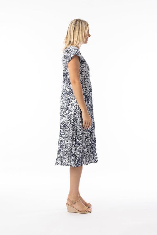 Orientique Womens Aksharay Navy Dress Bias Pockets