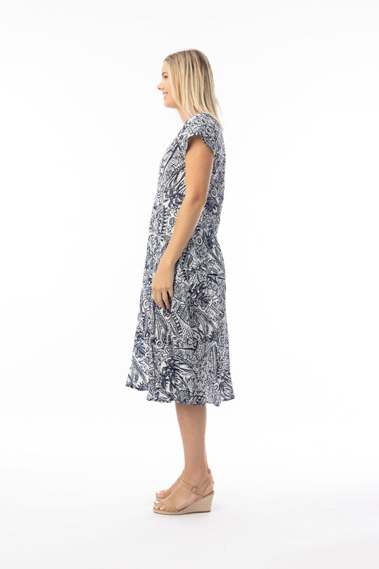 Orientique Womens Aksharay Navy Dress Bias Pockets