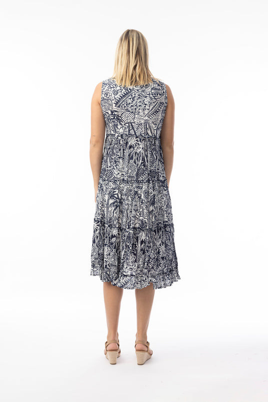 Orientique Womens Aksharay Navy Dress Boho Sleeveless