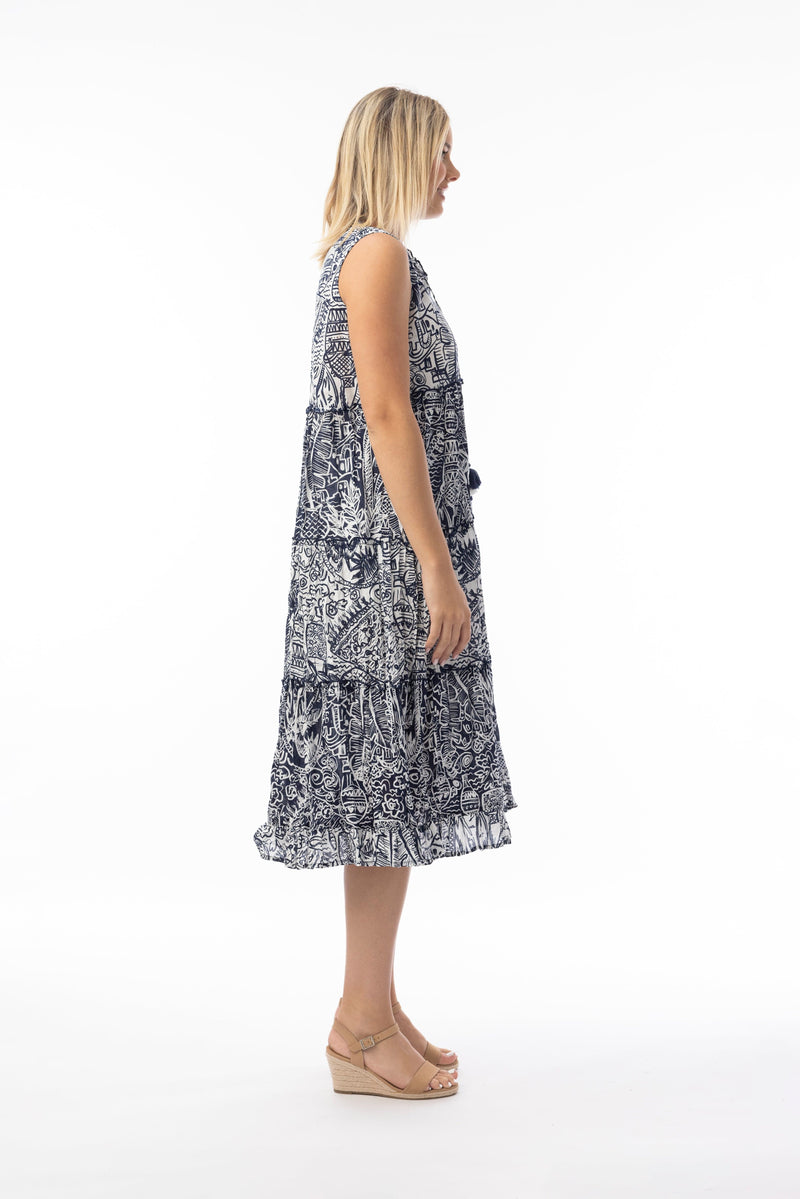 Load image into Gallery viewer, Orientique Womens Aksharay Navy Dress Boho Sleeveless
