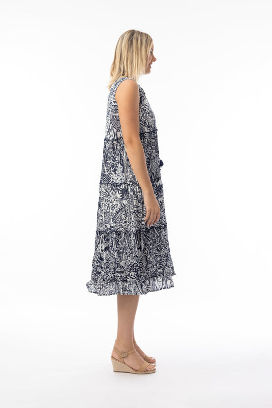 Orientique Womens Aksharay Navy Dress Boho Sleeveless