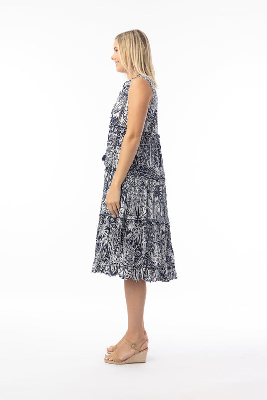 Orientique Womens Aksharay Navy Dress Boho Sleeveless
