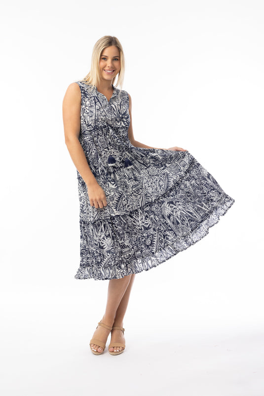 Orientique Womens Aksharay Navy Dress Boho Sleeveless