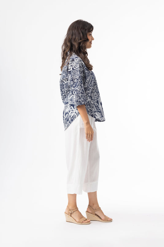 Orientique Womens Aksharay Navy Shirt
