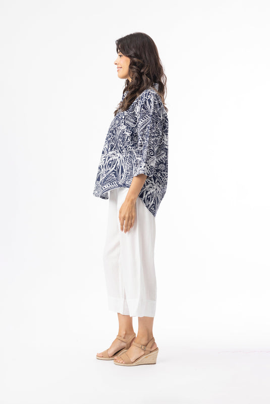 Orientique Womens Aksharay Navy Shirt