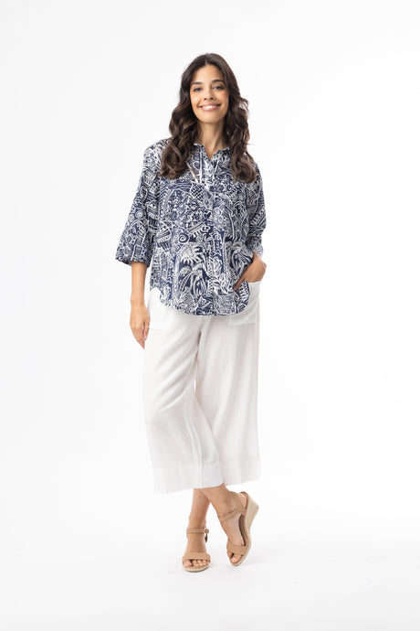 Orientique Womens Aksharay Navy Shirt