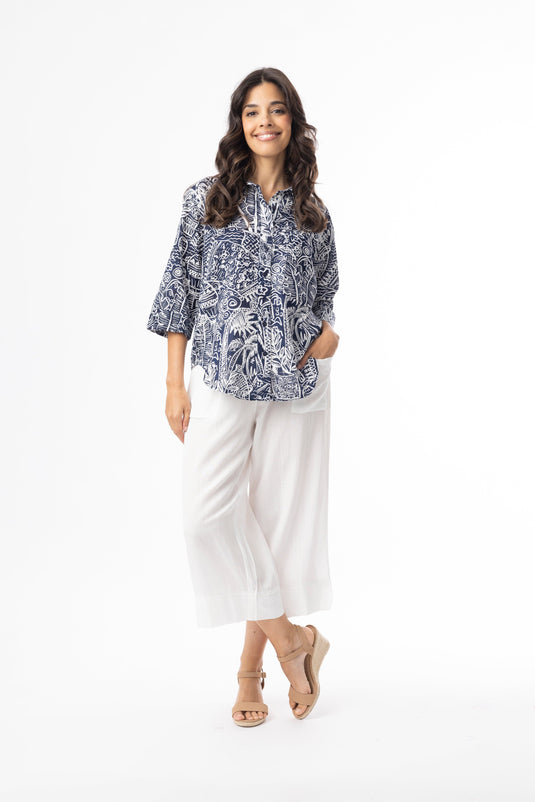 Orientique Womens Aksharay Navy Shirt
