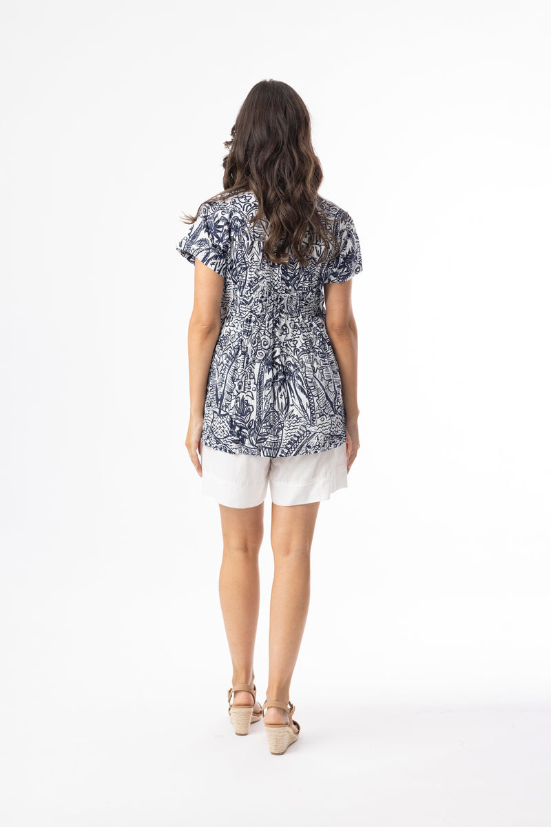 Load image into Gallery viewer, Orientique Womens Aksharay Navy Top Pleated
