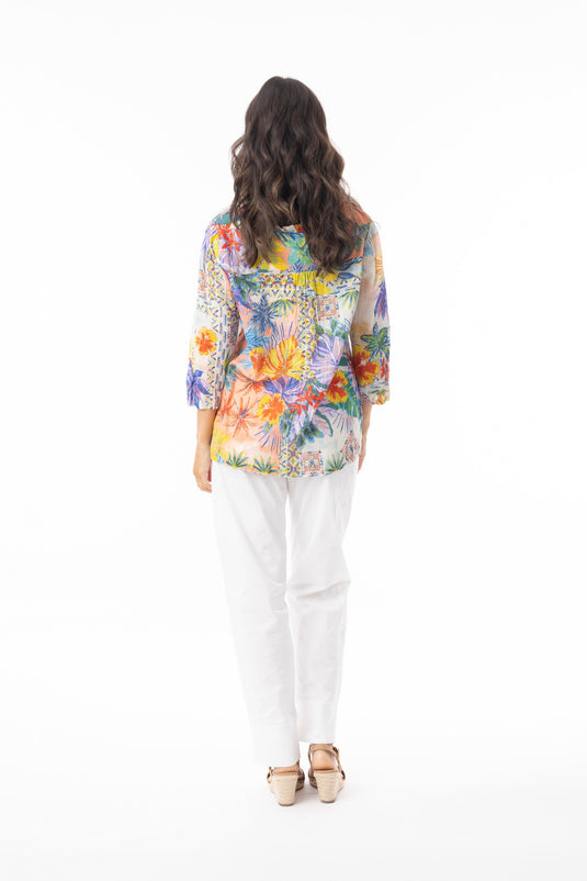 Orientique Womens Aruba Top Frill Neckline