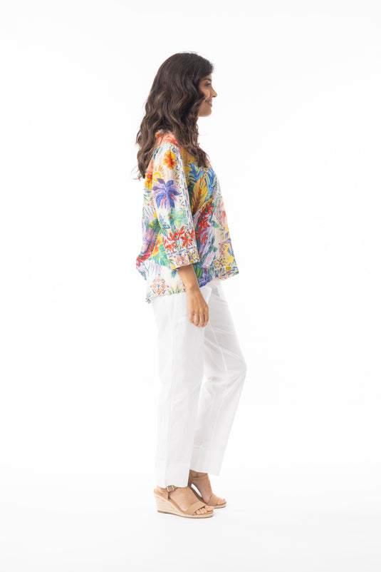 Orientique Womens Aruba Top Frill Neckline