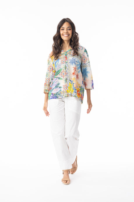 Orientique Womens Aruba Top Frill Neckline