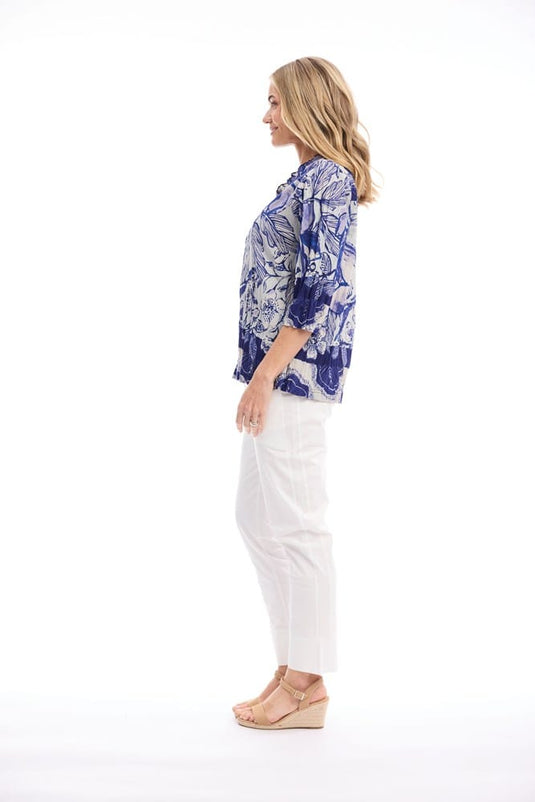 Orientique Womens Avignon Top Frill Neckline
