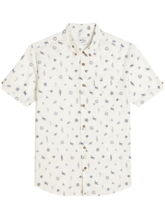 Ben Sherman Mens Short Sleeve Festival Print Shirt in Snow White