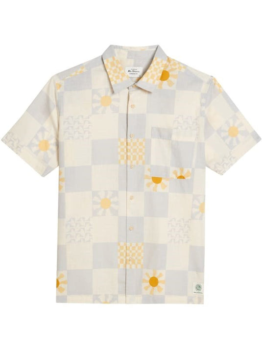 Ben Sherman Mens Short Sleeve Festival Checkerboard Print Shirt in Light Blue