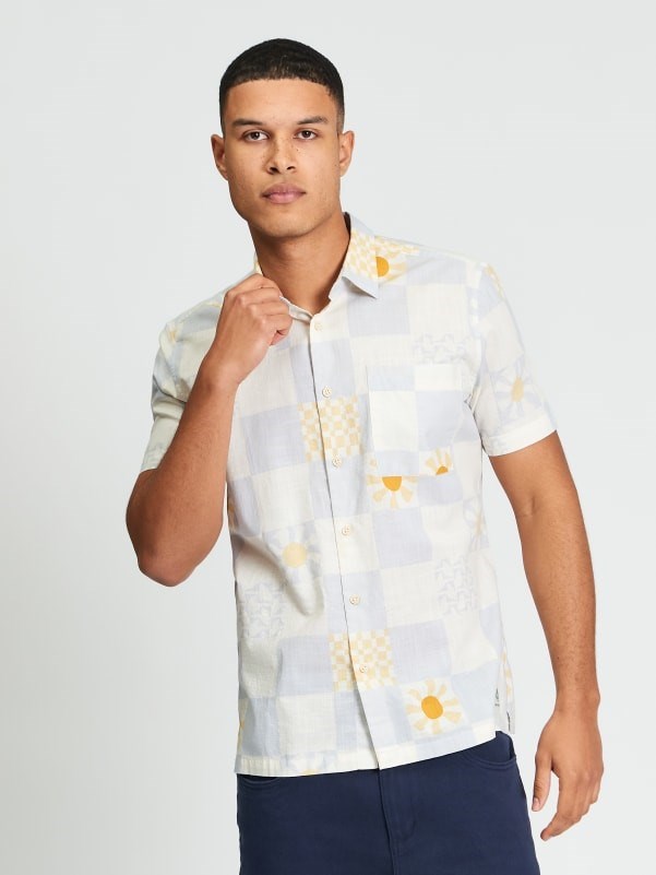 Load image into Gallery viewer, Ben Sherman Mens Short Sleeve Festival Checkerboard Print Shirt in Light Blue
