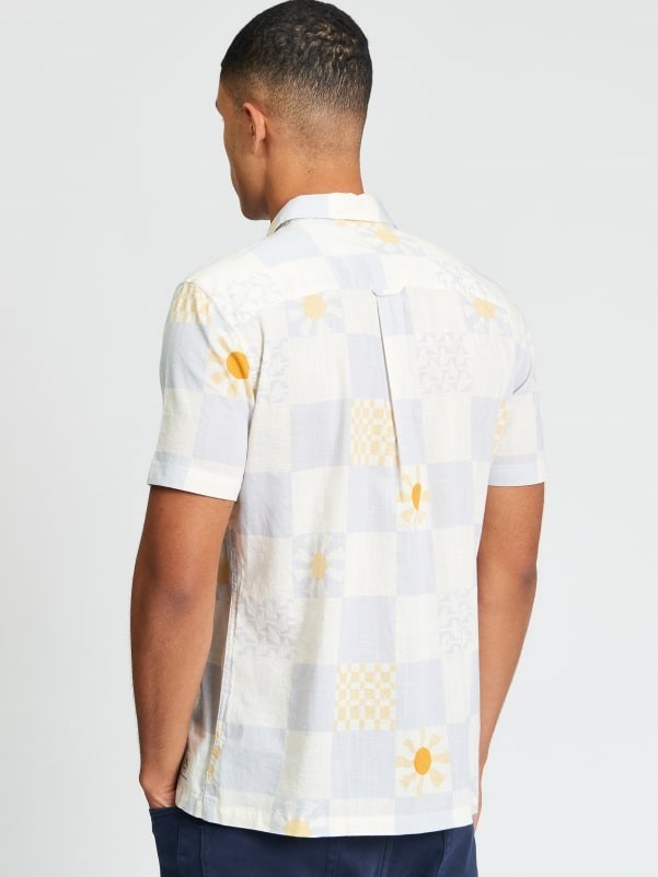 Load image into Gallery viewer, Ben Sherman Mens Short Sleeve Festival Checkerboard Print Shirt in Light Blue

