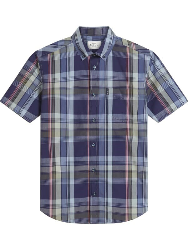 Load image into Gallery viewer, Ben Sherman Mens Short Sleeve Block Check Shirt in Twilight Denim

