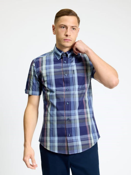 Ben Sherman Mens Short Sleeve Block Check Shirt in Twilight Denim
