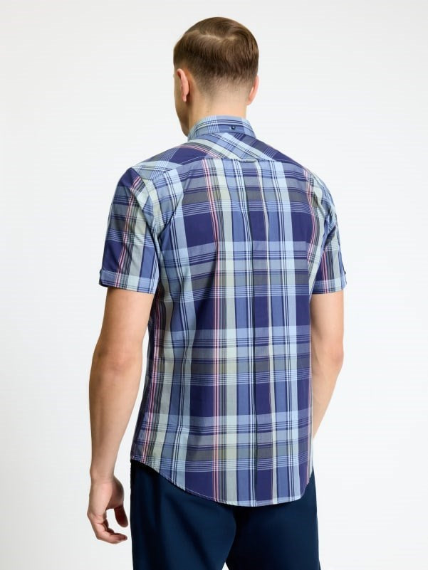 Load image into Gallery viewer, Ben Sherman Mens Short Sleeve Block Check Shirt in Twilight Denim
