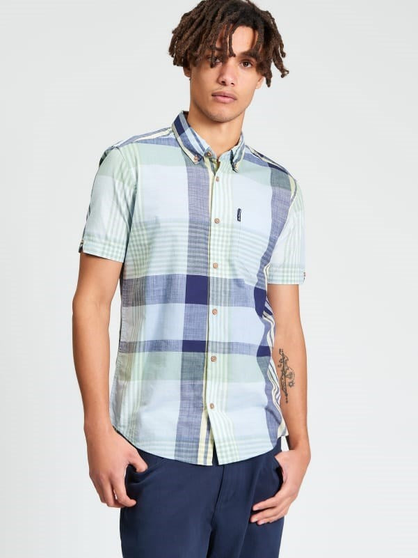 Load image into Gallery viewer, Ben Sherman Mens Short Sleeve Large Madras Check Shirt in Powder Blue
