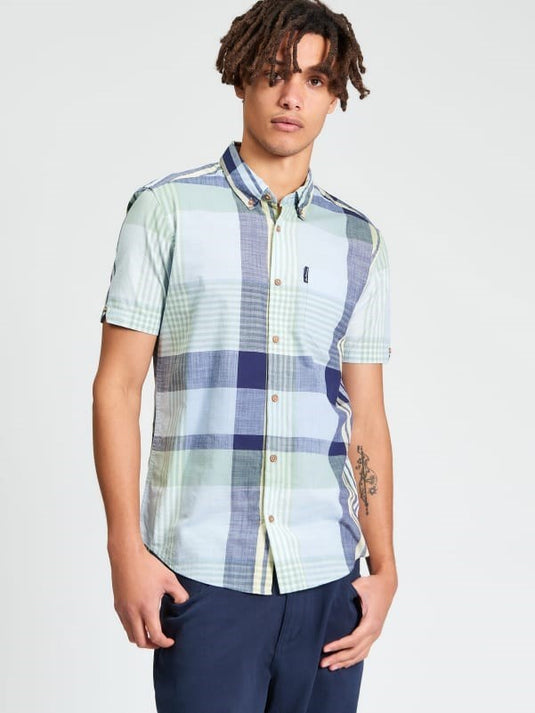 Ben Sherman Mens Short Sleeve Large Madras Check Shirt in Powder Blue