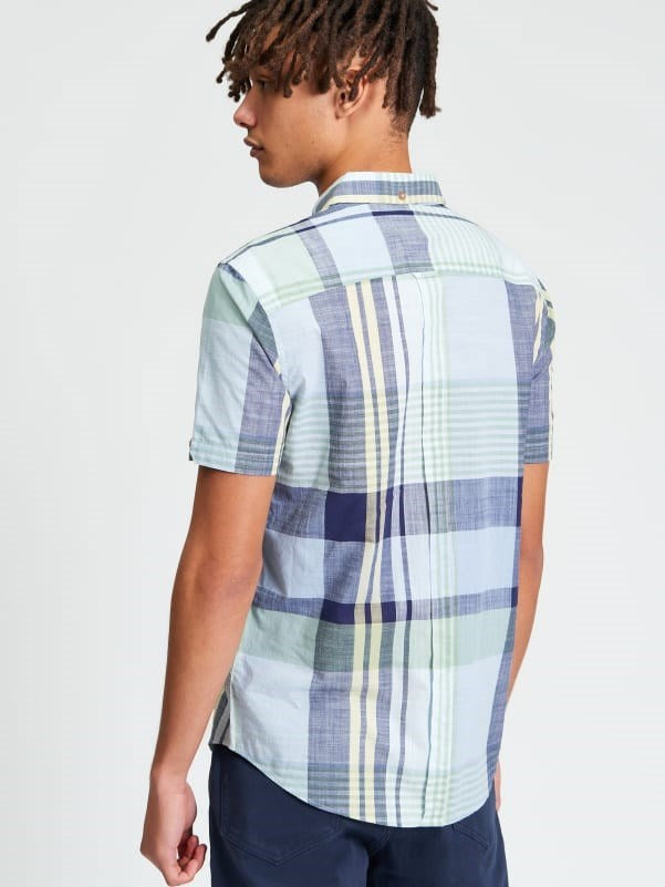 Load image into Gallery viewer, Ben Sherman Mens Short Sleeve Large Madras Check Shirt in Powder Blue
