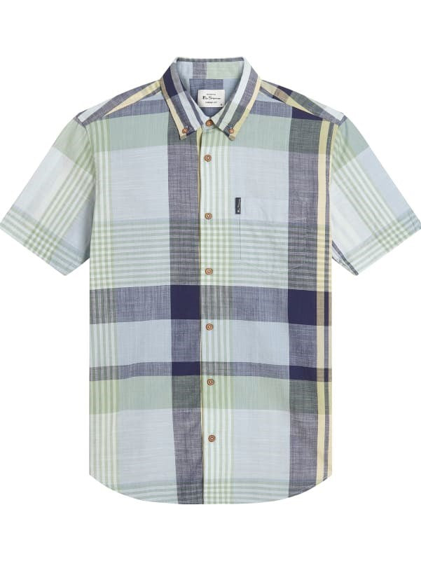 Load image into Gallery viewer, Ben Sherman Mens Short Sleeve Large Madras Check Shirt in Powder Blue
