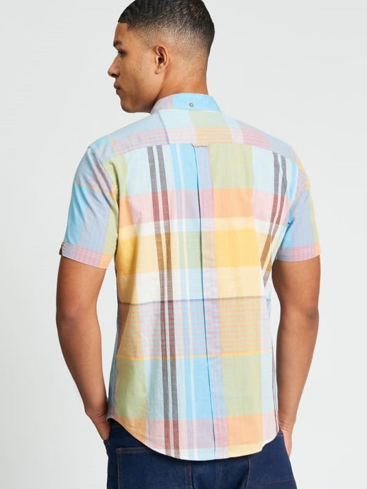 Ben Sherman Mens Short Sleeve Large Madras Check Shirt in Zest