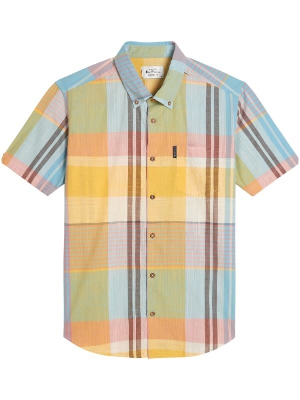 Load image into Gallery viewer, Ben Sherman Mens Short Sleeve Large Madras Check Shirt in Zest
