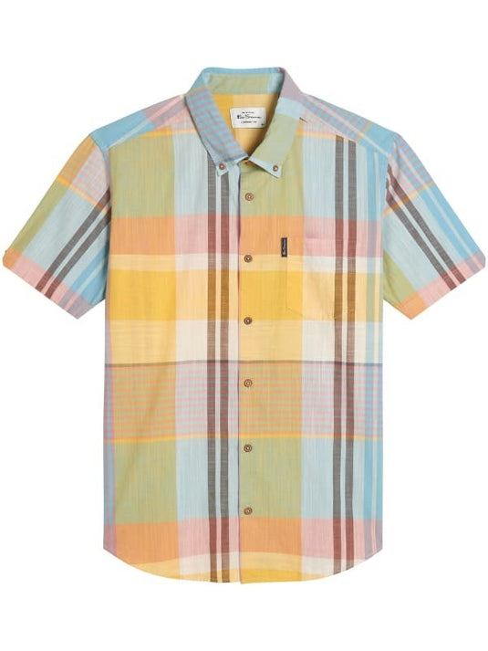 Ben Sherman Mens Short Sleeve Large Madras Check Shirt in Zest