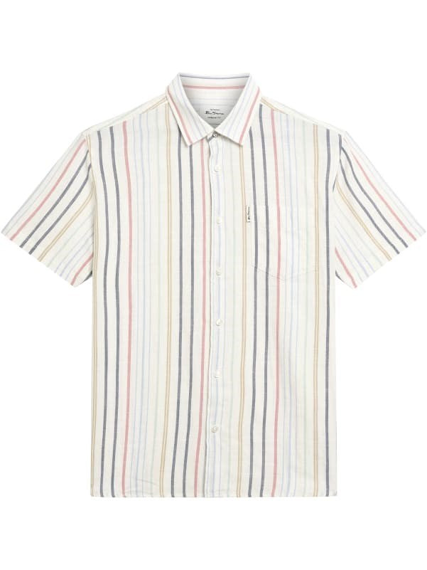 Load image into Gallery viewer, Ben Sherman Mens Short Sleeve Texture Stripe Shirt in Snow White
