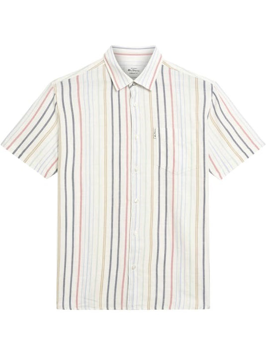 Ben Sherman Mens Short Sleeve Texture Stripe Shirt in Snow White