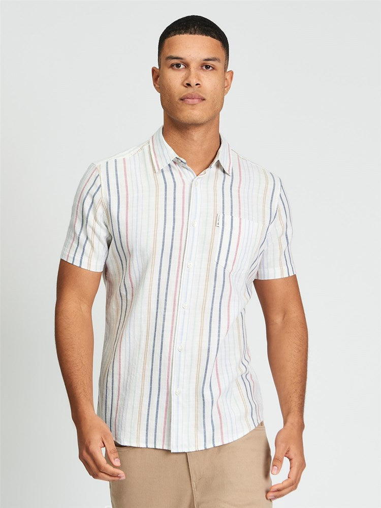 Load image into Gallery viewer, Ben Sherman Mens Short Sleeve Texture Stripe Shirt in Snow White
