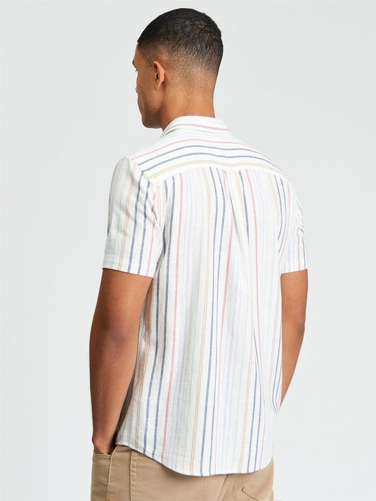 Ben Sherman Mens Short Sleeve Texture Stripe Shirt in Snow White