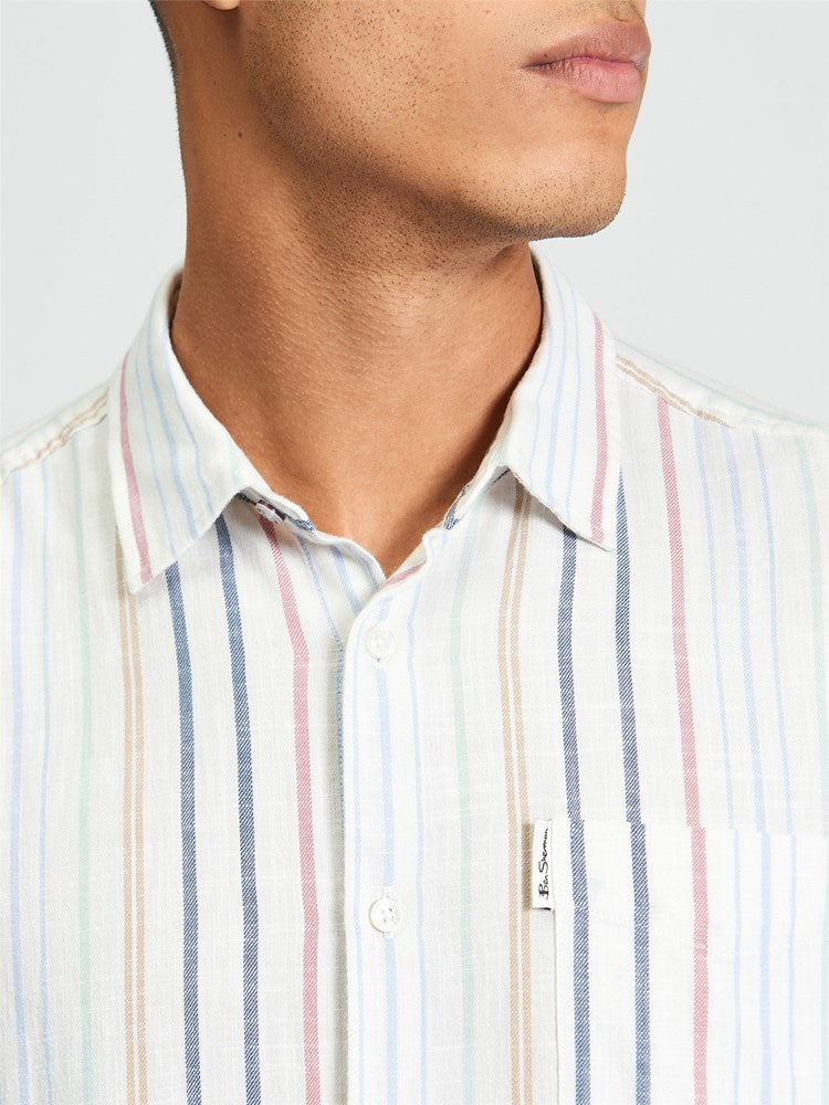 Load image into Gallery viewer, Ben Sherman Mens Short Sleeve Texture Stripe Shirt in Snow White
