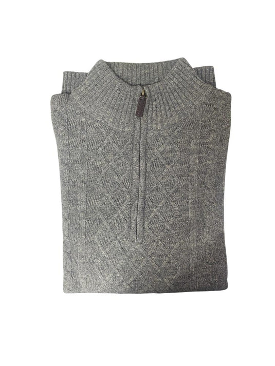 Bridgeport Mens Cable Knit Quarter Zip - Grey