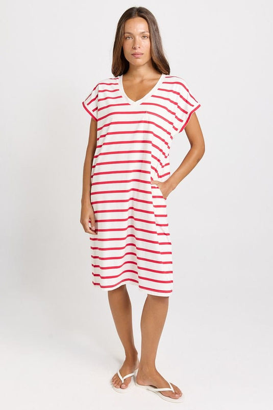 Betty Basics Womens Zena Cotton T-Shirt Dress - Red/White Stripe
