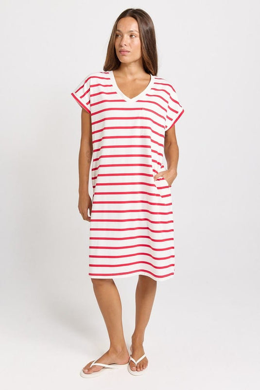 Betty Basics Womens Zena Cotton T-Shirt Dress - Red/White Stripe