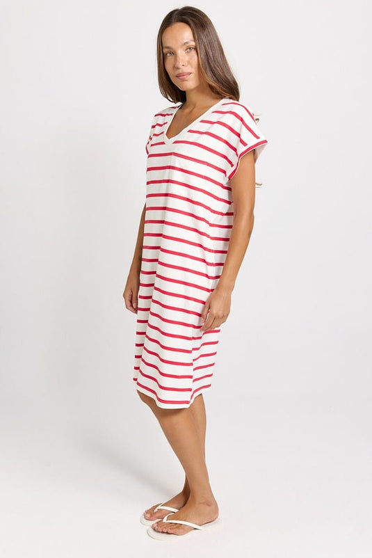 Betty Basics Womens Zena Cotton T-Shirt Dress - Red/White Stripe