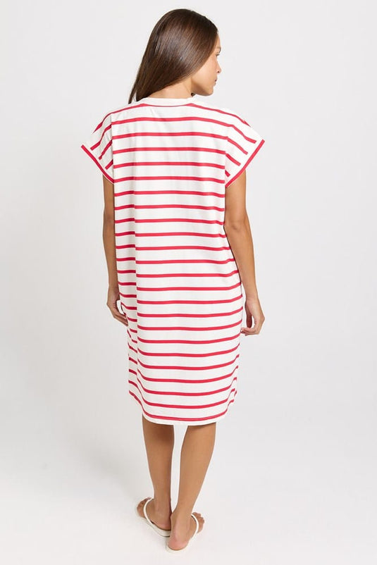 Betty Basics Womens Zena Cotton T-Shirt Dress - Red/White Stripe