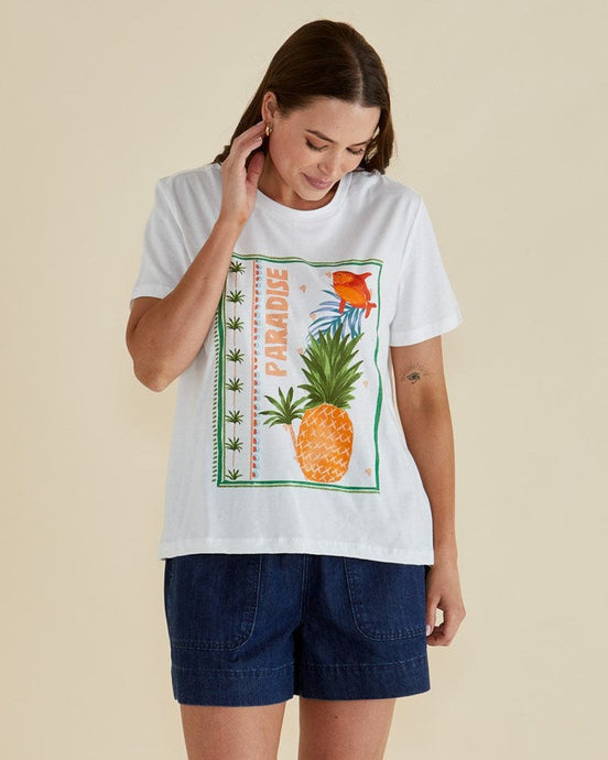 Betty Basics Womens Ellia Crew Tee - Paradise Beach Print