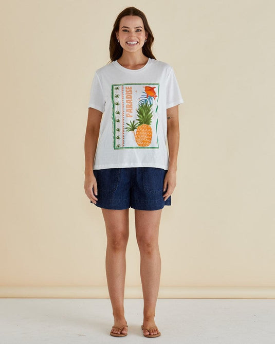 Betty Basics Womens Ellia Crew Tee - Paradise Beach Print