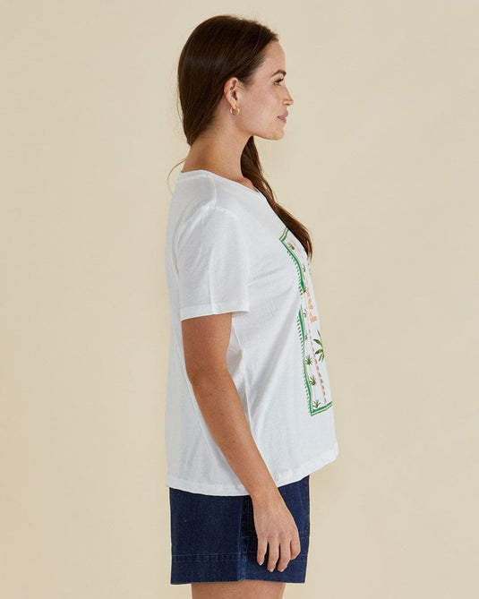 Betty Basics Womens Ellia Crew Tee - Paradise Beach Print