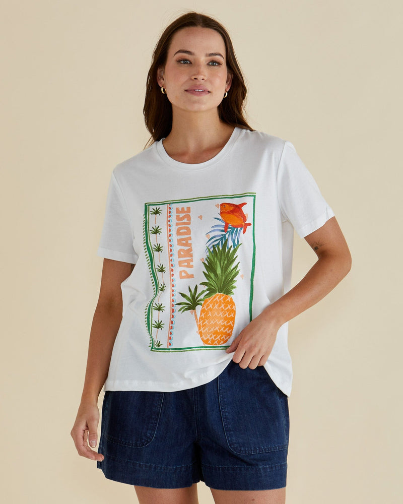 Load image into Gallery viewer, Betty Basics Womens Ellia Crew Tee - Paradise Beach Print
